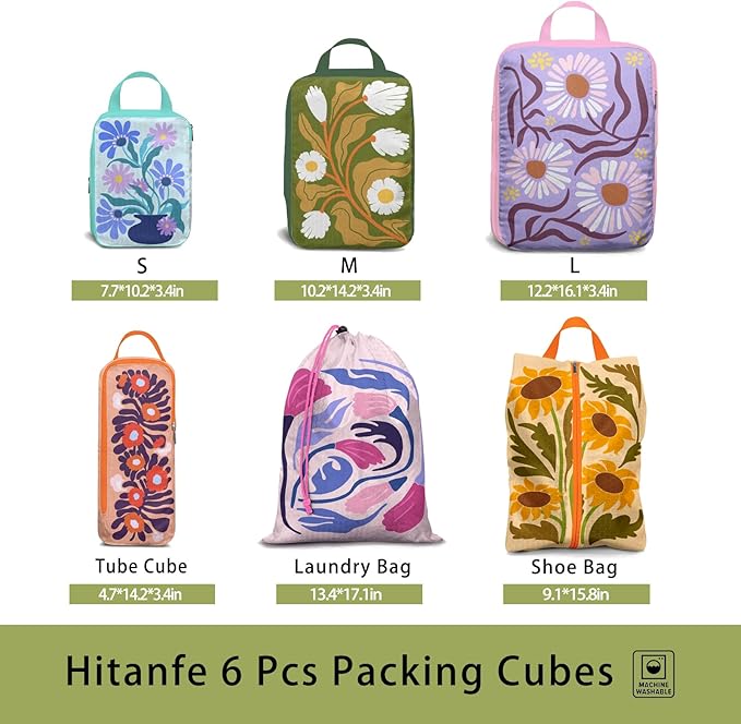 6 Pcs Compression Packing Cubes for Travel, Waterproof Luggage Organizer Washable Storage Bags Set - Packaging Cubes for Backpack Travel and Carry-Ons