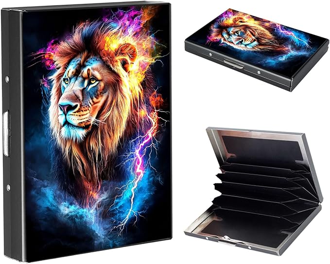 RFID Metal Wallet Credit Cards Holder Slim Mini Business Card Holder Metal ID Case Gift for Men Women,A-Majestic lion