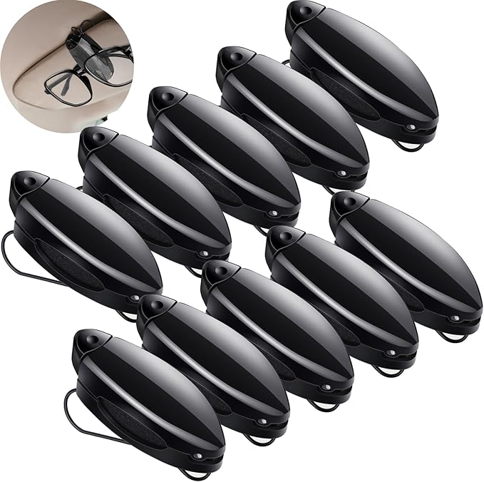Frienda 10 Pieces Auto Car Vehicle Sun Visor Clip Holder for Sunglasses Glasses Holder Hanger Eyeglasses Mount Ticket Card Clip Car Accessories(Black)