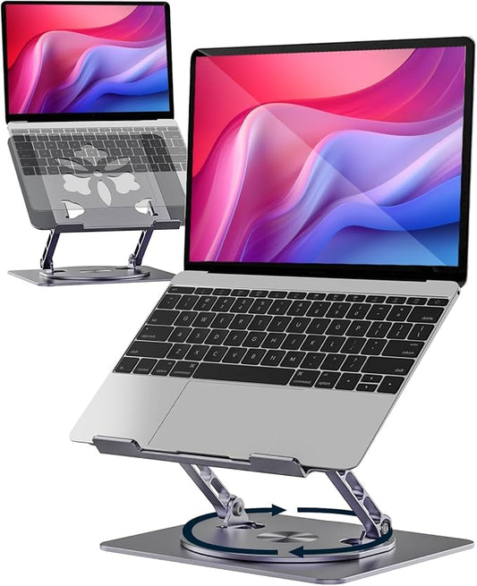 360° Rotating Laptop Stand for Desk | Adjustable, Foldable, Portable Aluminum Ergonomic Riser | Compatible with MacBook, Dell, HP & All Laptops 10-16 inch | Gray
