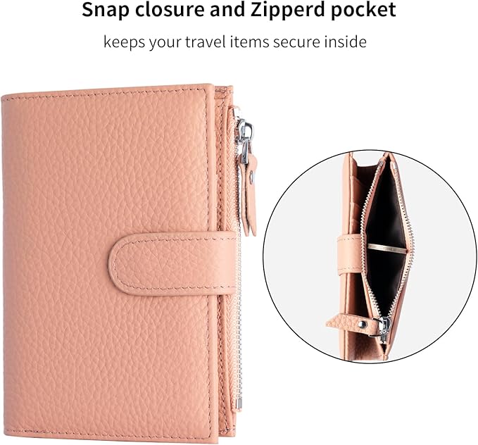 Passport wallet and Card Slot Combo RFID Blocking Slim Leather Travel Passport Wallet for Men and Women with Zippered Coins Pocket Passport holder,Pink