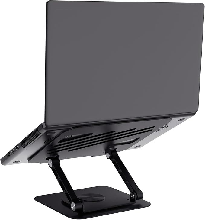 Trust Zeff Ergonomic Laptop Stand for Desk with 360 Degrees Rotation, 16" Foldable Metal Laptop Riser, Height Adjustable, Laptop Holder for MacBook Tablet Dell HP Computer Home Office - Black