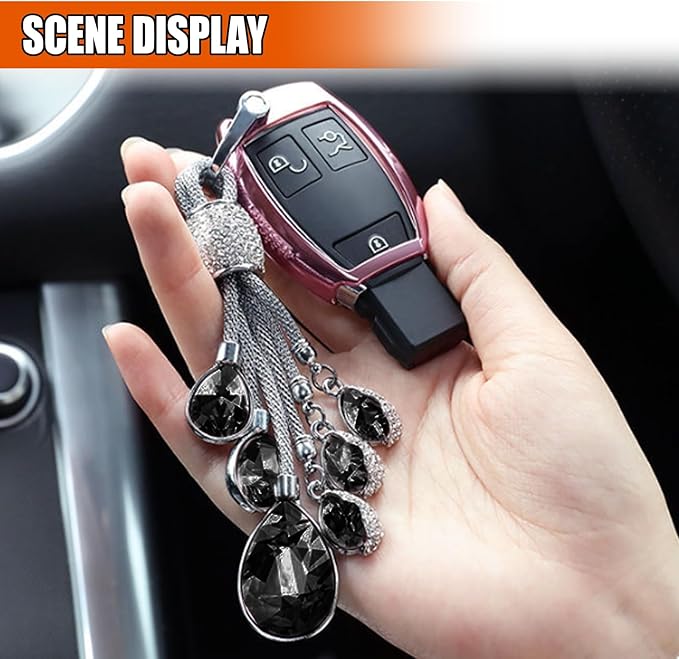 Bling Rhinestone Car Keychain, Fashion Auto Key Fob with Screwdriver, Vehicle Key Decoration Accessories for Woman (Black)