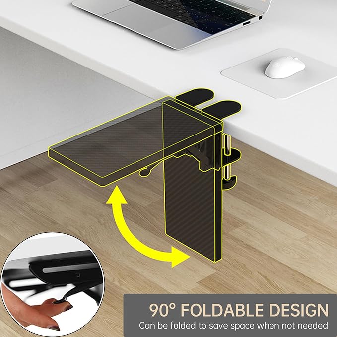 Ergonomics Desk Extender Tray, 11.8x5.9" Punch-Free Clamp on, Foldable Keyboard Drawer Tray, Table Mount Arm Wrist Rest Shelf, Computer Elbow Arm Support