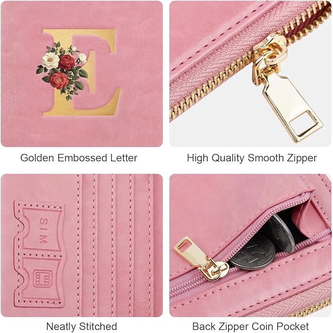 Passport Holder for Travel Personalized Passport Holder Initial Letter Rose Flower RFID Blocking Travel Wallets Credit Cards Holder for Women Men, Pink E