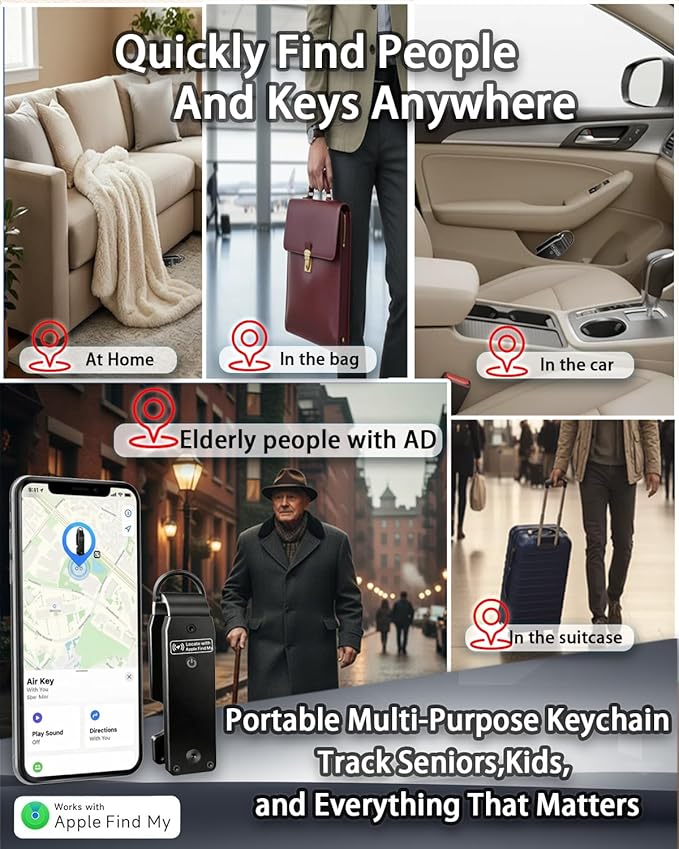 Air Keychain with GPS Tracker : Lightweight Compact Key Holder for Outdoor Use - Minimalist Metal Key Organizer