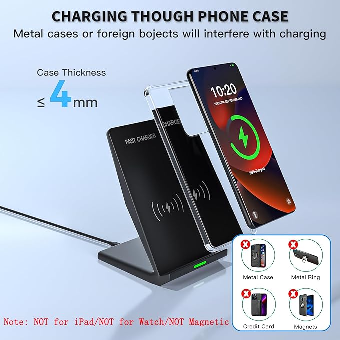 Wireless Charger Station,15W Desk Wireless Charging Stand 20W USB C Adapter for Apple iPhone 17 Pro/17/17/Air/16 Pro/16E/16 Plus/15/14/13,Samsung Galaxy S25/S24/S23/S22/Z Flip Fold/Note 20,Google etc