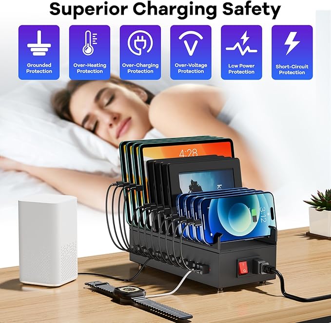 USB Charger Block, 300W 22 Port USB Charging Station for Multiple Devices, Desktop Wall Fast Charger with Storage Dividers, US? Power Strip Suitable for Home Office School Hotel
