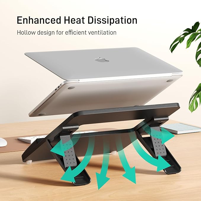 AFOOYO Adjustable Bamboo Laptop Stand,Portable Computer Riser,Ergonomic Notebook Mount with Wrist Rest,Compatible with 9.8-15'' All Laptops,MacBook Air Pro/HP/Dell/Lenovo,Black