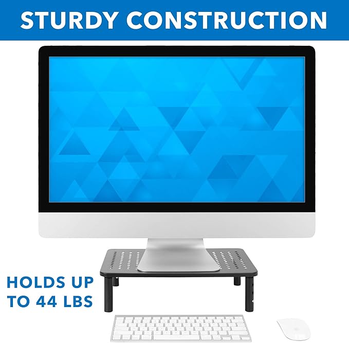 Mount-It! Height Adjustable Single Monitor Riser | Metal Mesh Computer Screen Platform | Desktop Riser for Laptop, Monitor, and Printer | 44lbs Capacity (Black)
