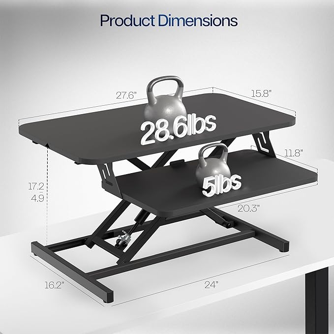 VIVO Height Adjustable 28 inch Stand Up Desk Converter, Quick Sit to Stand Tabletop Dual Monitor Riser Workstation, Black, DESK-V028S