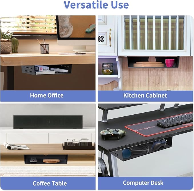 MOLIGOU Under Desk Storage Shelf, Under Desk Tray with Felt Liner, Screw Mount Under Table Hidden Storage for Home Office, Kitchen Cabinet