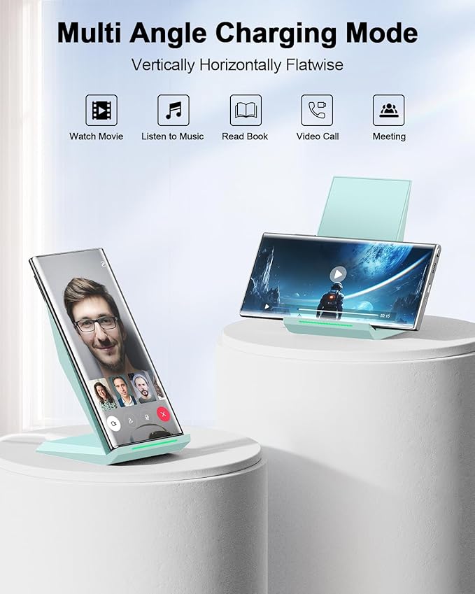 NANAMI Wireless Charger - Fast Wireless Charging Stand Desktop Charger Dock for iPhone 17/17 Air/16/15/14/13/12, 10W Phone Charging Stand for Samsung Galaxy S26/S25/S24/S23/S22/S21/S20/10/9