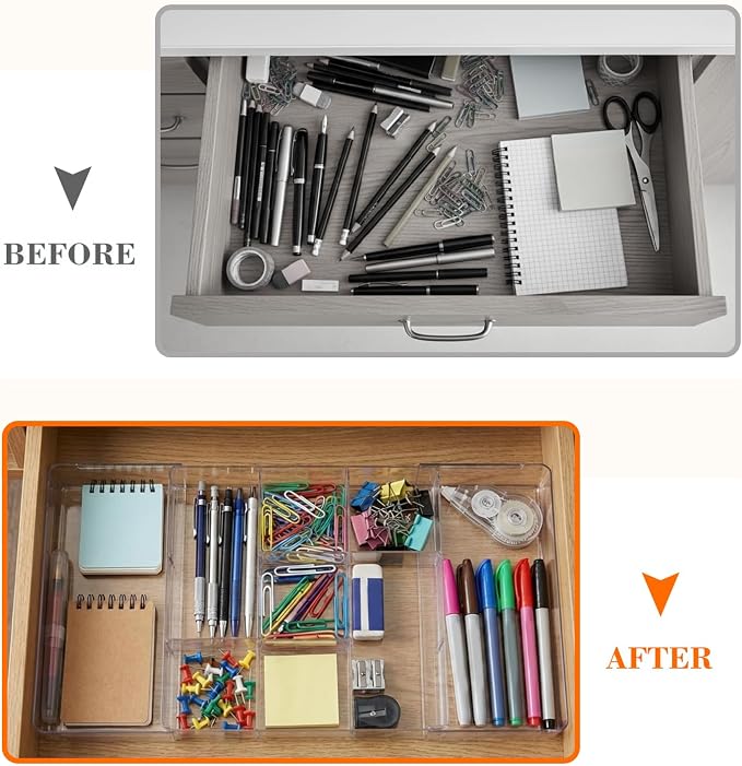 Briwooody 1 Pcs Large Expandable Acrylic Drawer Organizers, Grid Adjustable Drawer, Dividers Organizer for Desk, Makeup, Jewelry, Office, Kitchen Supplies (Clear,11 Compartments)