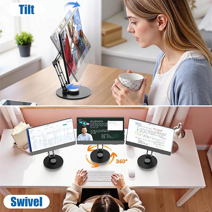 Portable Monitor Stand VESA Mount, Tilt & Rotation Joints Use Metal Hinges, Foldable Aluminum Desk Mount for 13-18.5 Inch & up to 5.5 lbs Small Monitors, Suitable for Home Office Travel (Black)