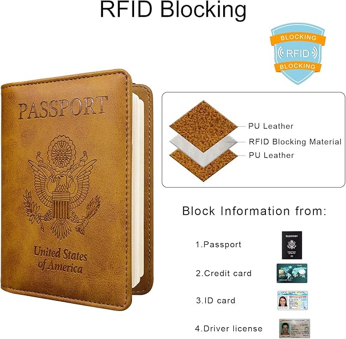 WALNEW Passport Holder for Travel, RFID Passport Cover Wallet for Women Men, PU Leather Passport Book Card Holder Case with Pen (Upgraded, Upgraded-Brown)