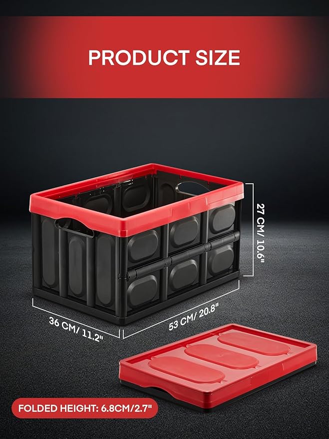 FOHERE 48L Collapsible Storage Bins with Lids 3 Packs, Stackable Storage Bins with Handles for Organizing, Camping and Tools, Heavy Duty Capacity