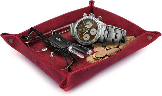 Londo Genuine Leather Tray Organizer - Practical Lightweight Water Resistant Computer Table Desk Storage Box for Wallets, Watches, Keys, Coins, Cell Phones and Office Equipment