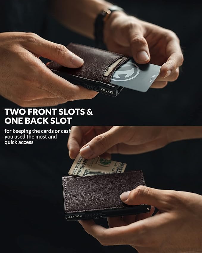 VULKIT Men's Slim Wallets Pop Up Card Holder RFID Blocking Metal Wallet Minimalist Design Holds Up to 11 Cards