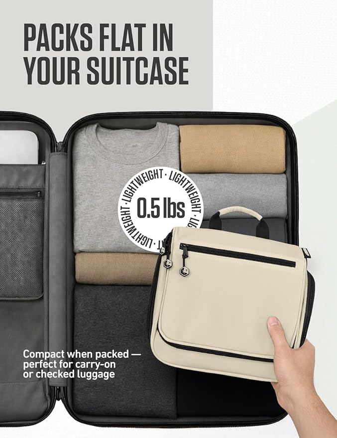 VENTURE 4TH Hanging Travel Toiletry Bag for Women & Men – Large Toiletry Organizer with 18 Compartments, Removable TSA Pouch, Travel Wash Bag for Toiletries, Makeup & Shaving Kit (Beige)