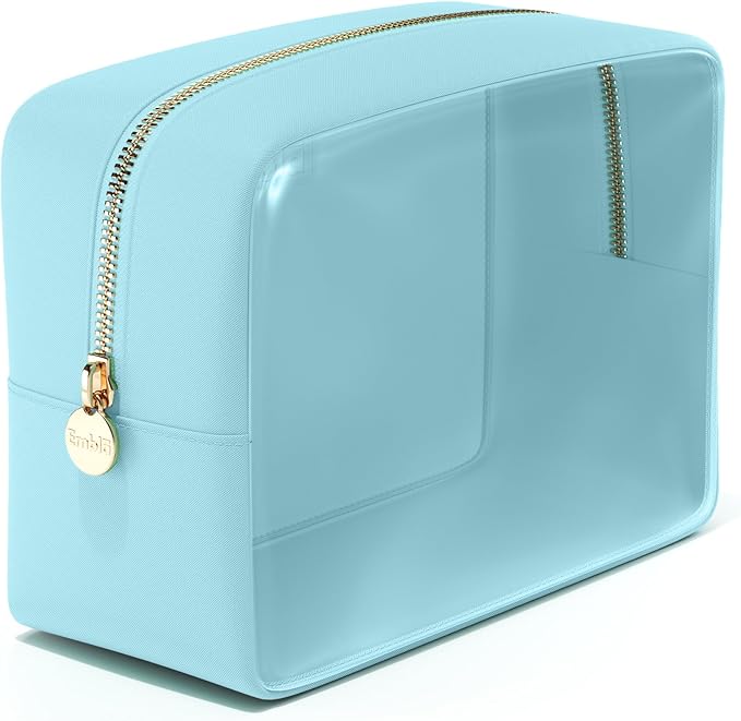 Embla Clear Large Makeup Bag Cute Big Make Up Nylon Pouches Travel Bathroom Bags for Toiletries XL Cosmetic Pouch for Women Girls Extra Large Zipper Toiletry Skincare Organizer Turquoise