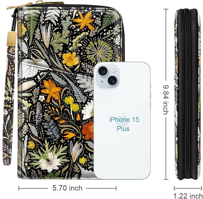 Family Passport Holder Wallet RFID Blocking Document Organizer PU Leather Mulit-purpose Travel Wallet Credit Cards Case for Women Men, Dried Flowers