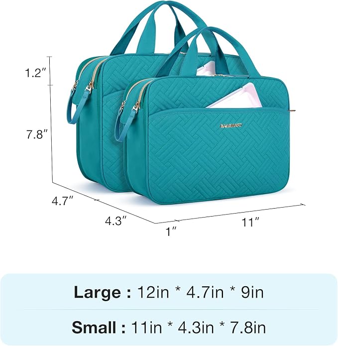 BAGSMART Large Toiletry Bag, Travel Makeup Organizer Water-resistant Makeup Cosmetic Bag Travel Bag for Accessories, Shampoo, Full Sized Container, Toiletries (Teal, Large)