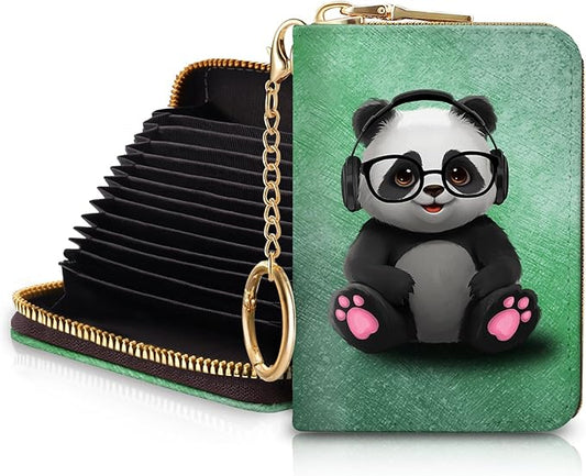 Blusabaca Panda RFID Wallet, Credit Card Holder for Women, Small Cute Wallet with Card Slots Zipper, Leather RFID Card Holder, Card Keychain Wallet, Card Case RFID Blocking Accordion Gift