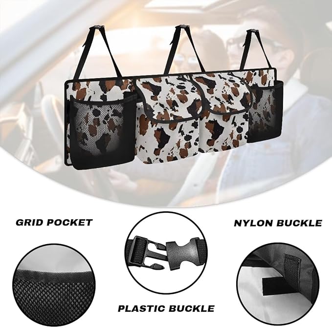Cow Car Trunk Organizer and Storage,Backseat Hanging Organizer for SUV,Truck Waterproof,Collapsible Cargo Storage Bag with 4 Pockets,Car Interior Accessories for Men and Women