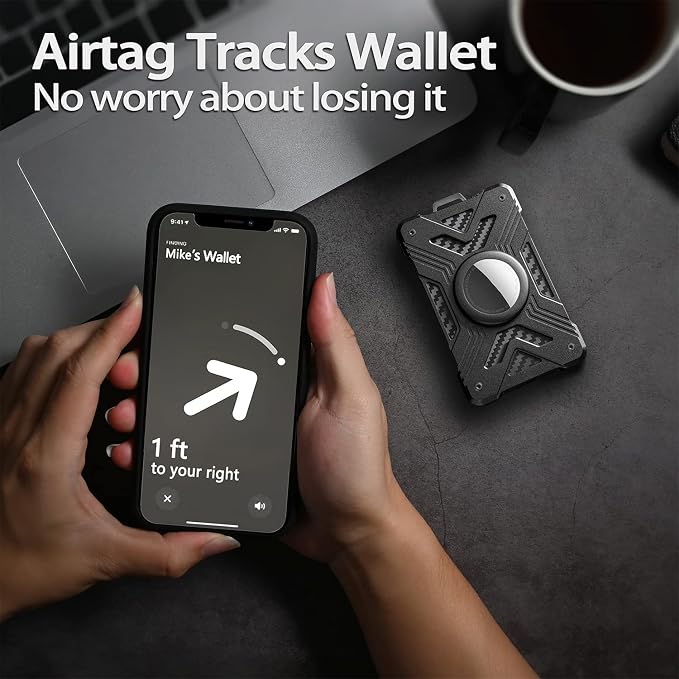 Wallet (No Airtag) with Metal Money Clip, CFW-X-2-black, RFID Blocking, Minimalist, Slim, Cellular Phone Case for Men, Black