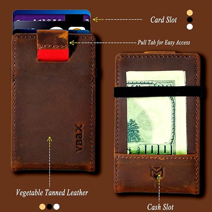 RFID Minimalist Slim Wallet for Men and Women, Holds Up to 12 Cards, Cash, Key Thin and Lightweight Credit Card Holder Vintage Color