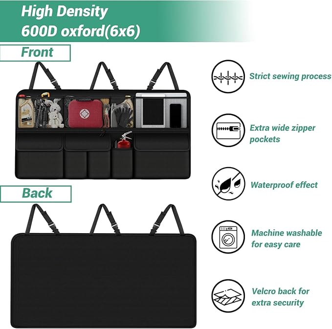 Hanging Car Trunk Organizer Fit For Rogue Foldable Large Capacity 41.3x20 inch Backseat Trunk Organizers Storage, Car Accessories Interior, with Multi Pockets Black