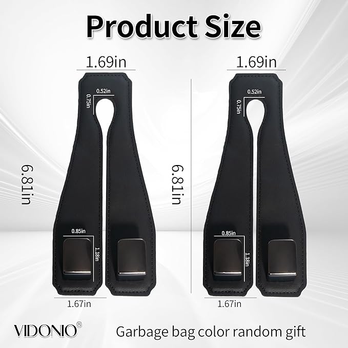 vidonio 2 PCS Car Seat Back Double Hooks - Leather Heavy Duty Hangers for Purse, Grocery Bags, Coats & More - 360° Rotatable, Easy Installation, Space-Saving Car Accessories for Rear Seat Storage