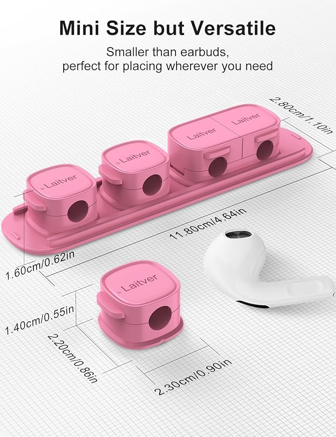 6 Pack Magnetic Cable Clips [1s Open/Lock], Laitver Cord Organizer Holder Strong Adhesive Desk Cable Management- Organize Charging Cords Neatly for Home, Office, Car,Desk, Nightstand-Rose Red