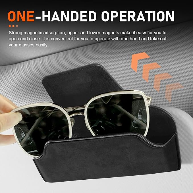 Car Visor Sunglass Holder, Suede Leather Visor Eyeglasses Holder with Clip, Car Interior Protective Glasses Storage Case, Universal for Most Cars (Black)