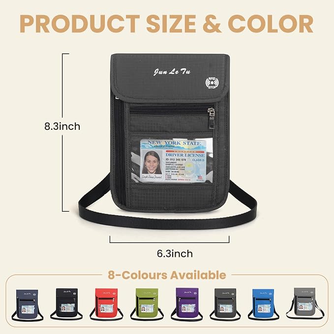 Passport Holder for Travel, RFID Passport Wallet with Visual Window Design, Multifunctional Document Organizer, Waterproof Travel Pouch Neck Wallet for Men and Women, Iron Grey