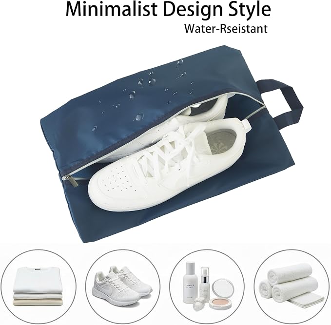 6pcs Portable Shoe Organizer, Travel Pouches with Zipper, Golf Shoe Bags, Clothes Bags, Soccer Cleats Bag Shoe Pouch for Gym, Waterproof, Odor-Resistant (Navy Blue)