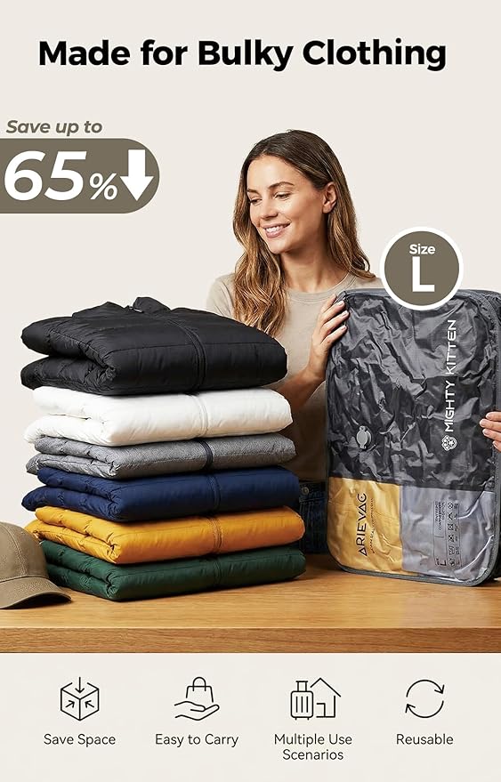 IKYWT Vacuum Storage Bag Kit with Pump, 41L Compression Bag for Home Organization & Long Trips, Vacuum Seal Storage for Luggage & Seasonal Storage (2-Pack)