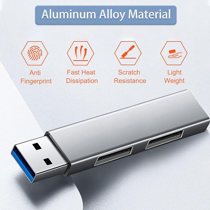 USB 3.0 Hub, VIENON Aluminium 3-Port USB Hub USB Splitter USB Expander for Laptop, Xbox, Flash Drive, HDD, Console, Printer, Camera,Keyborad, Mouse (Grey)
