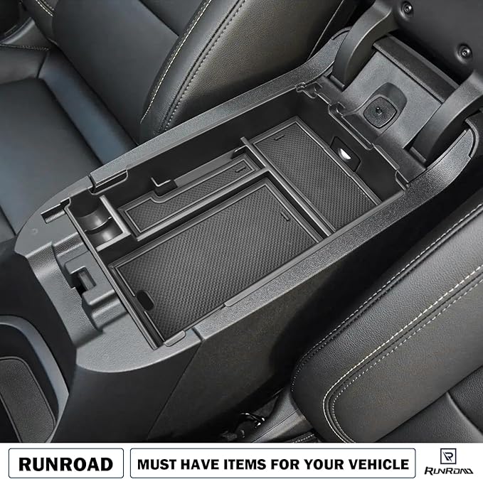 RUNROAD Center Console Organizer Tray Compatible with Chevy Equinox 2018 2019 2020 2021 2022 2023 2024 Accessories, Insert Armrest Tray Secondary Storage Box Coin Holder, Black