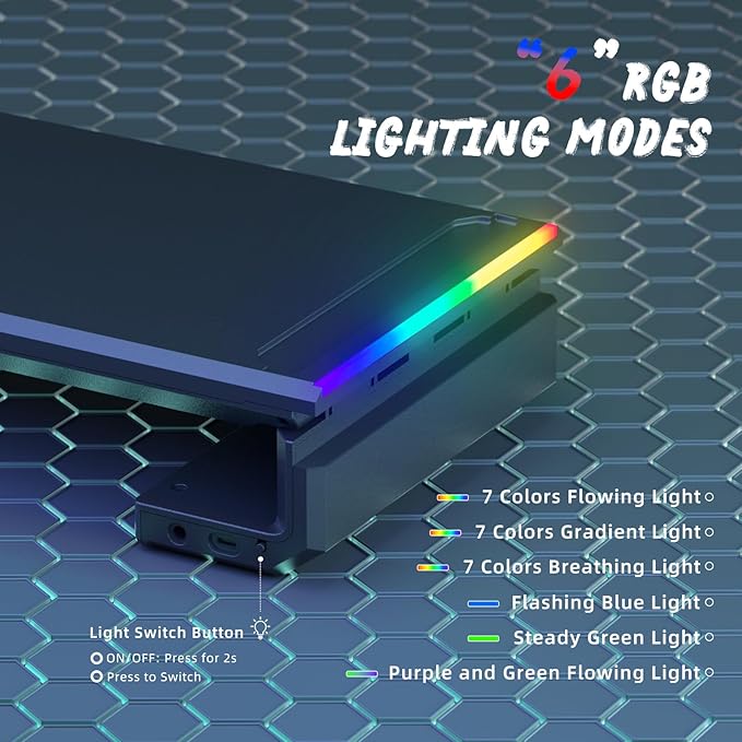 Heymaster Gaming Monitor Stand Riser with RGB Light, USB HUB Type-C Data Port, Adapter Charging, Foldable Adjustable Length Computer Monitor Phone Stand Storage Drawer & Pen Slot