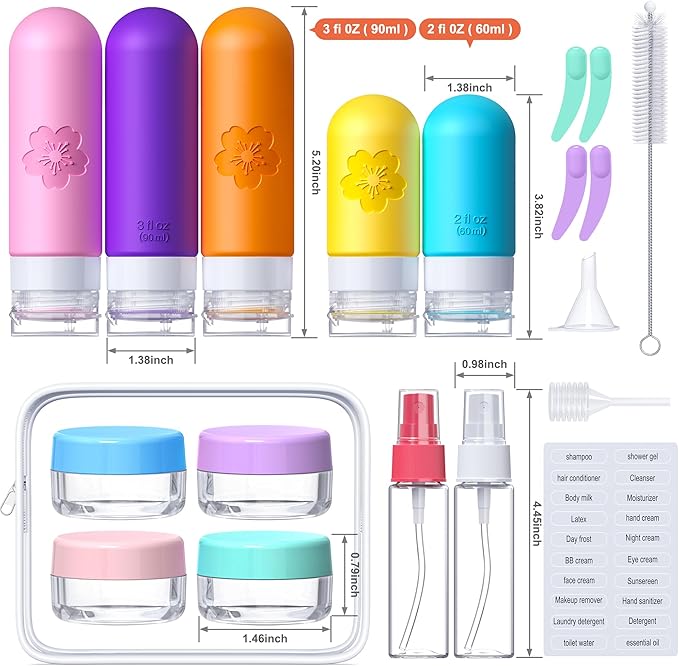 20Pack Travel Bottles for Toiletries, TSA Approved Travel Bottles Silicone Travel Size Containers, Travel Essentials Leak Proof Refillable Liquid, Shampoo and Conditioner Travel Toiletry Bottles
