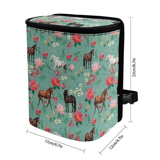 Talayituse Horse Flower Print Car Trash Can with Lid, Leak Proof Auto Trash Bag Hanging Vehicle Garbage Can Multipurpose Storage Container for Back Seat Road Trip