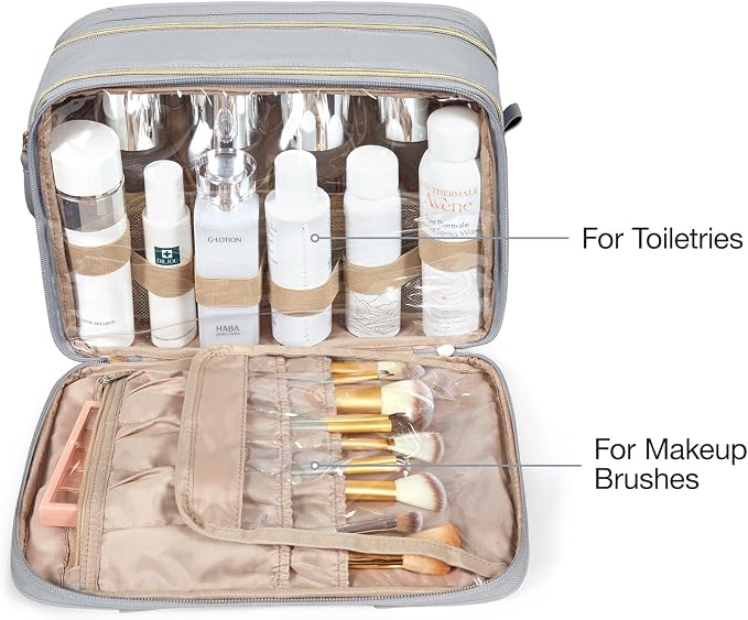 BAGSMART Toiletry Bag for Women, Large Toiletry Bag Water-resistant Makeup Cosmetic Organizer Bag for Accessories, Shampoo, Full Sized Container, Toiletries (Medium, Grey)