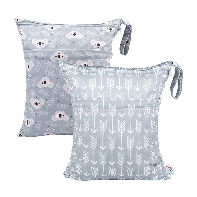 ALVA ALVABABY 2pcs Cloth Diaper Wet Dry Bags Waterproof Reusable with Two Zippered Pockets Travel Beach Pool Daycare Soiled Baby Items Yoga Gym Bag for Swimsuits or Wet Clothes L-YX3536