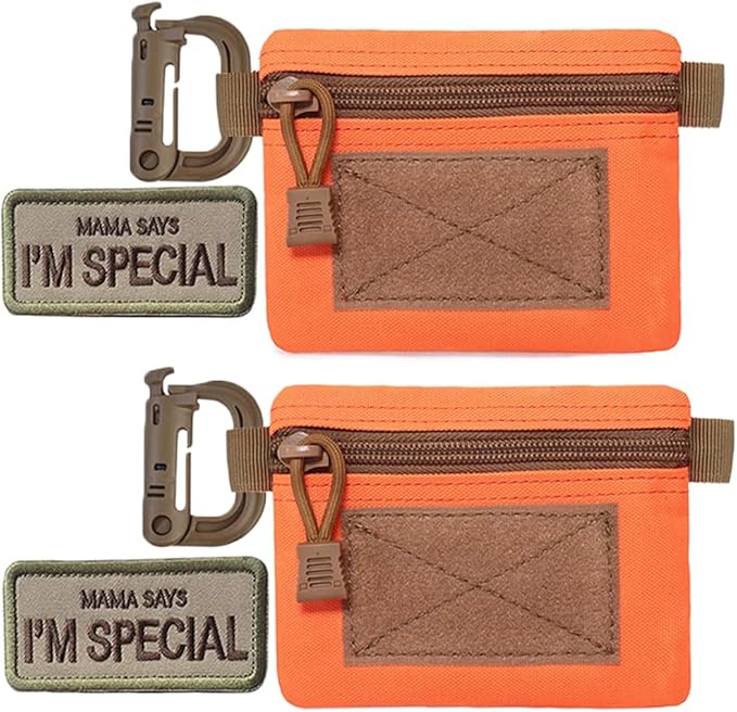 Tactical Keychain Pouch - Military Mini Size Belt Gear EDC Pocket Organizer as Coin Purse ID Card Holder Car Fob Key Waist Case Wallet Earphone Pack (2 Orange)