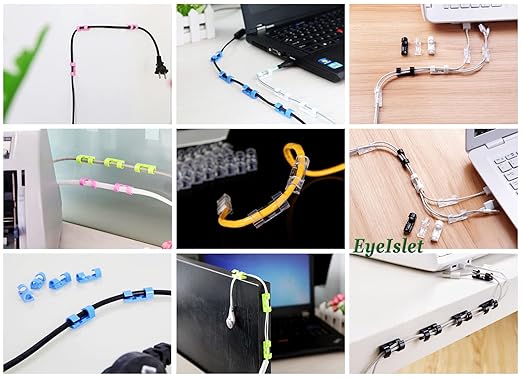 Self-Adhesive Cable Clips Organizer Drop Wire Holder Cord Management, Pack of 20 (Black, 0.27 inch)