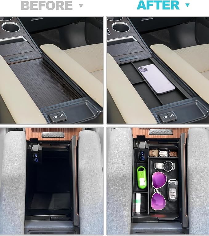 CDEFG 2PCS for 2021-2025 2026 Toyota Sienna Center Console Organizer for 2021-2026 Toyota Sienna Accessories Middle Console 2021-2026 Sienna Nonslip Mat Cellphone Barrier (Not for Fridge Box)