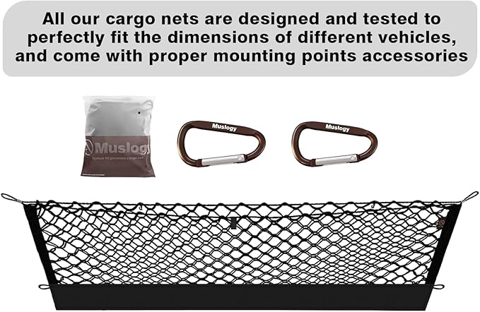 Muslogy Truck Bed Cargo Net Trunk Netting Compatible with 2018-2024 Chevy Equinox | GMC Terrain Accessories, Pickup Cargo Organizer SUV Sedan Storage Net w/Heavy Duty Carabiners