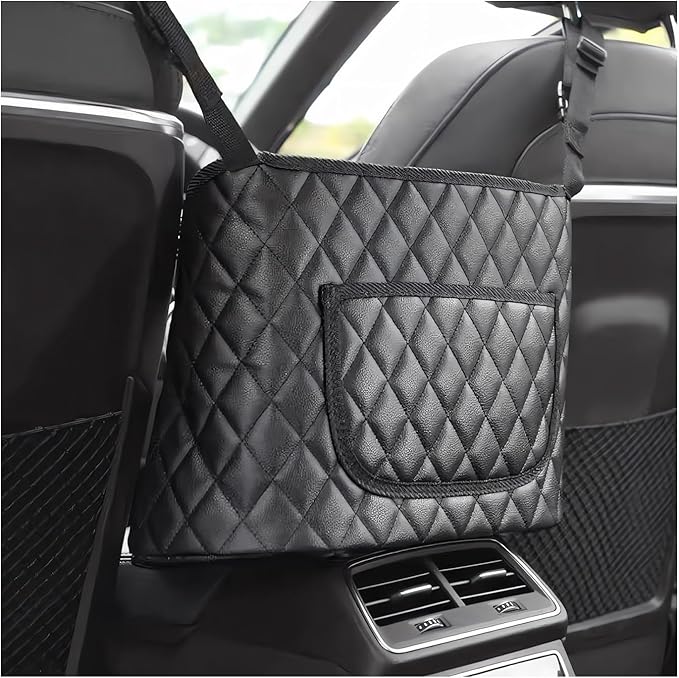 povtii Car Purse Holder Between Seats, Large Capacity Leather Auto Front Seat Handbag Organizer Pocket, Backseat Barrier Storage Bag for Kids Pet, Universal Interior Car Accessories